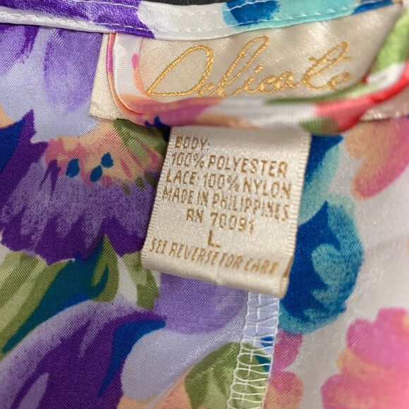 Delicates Trad Wife Satin Floral‎ Lace Trimmed Satin Tie Pockets Robe Large - Picture 10 of 13